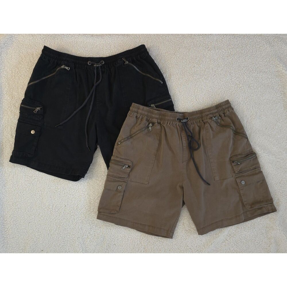 Lot of 2 Saint Morta Utility Cargo Shorts XL Wash Black + Earth Khaki Streetwear